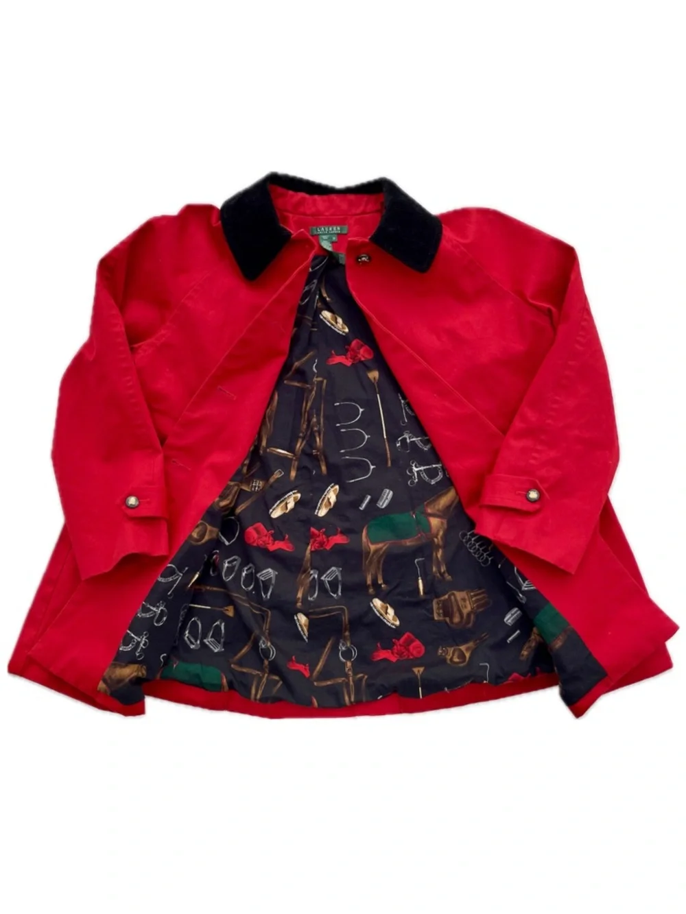 Lauren Ralph Lauren Red Equestrian Barn Coat Corduroy Collar 1X - Picture 1 of 13